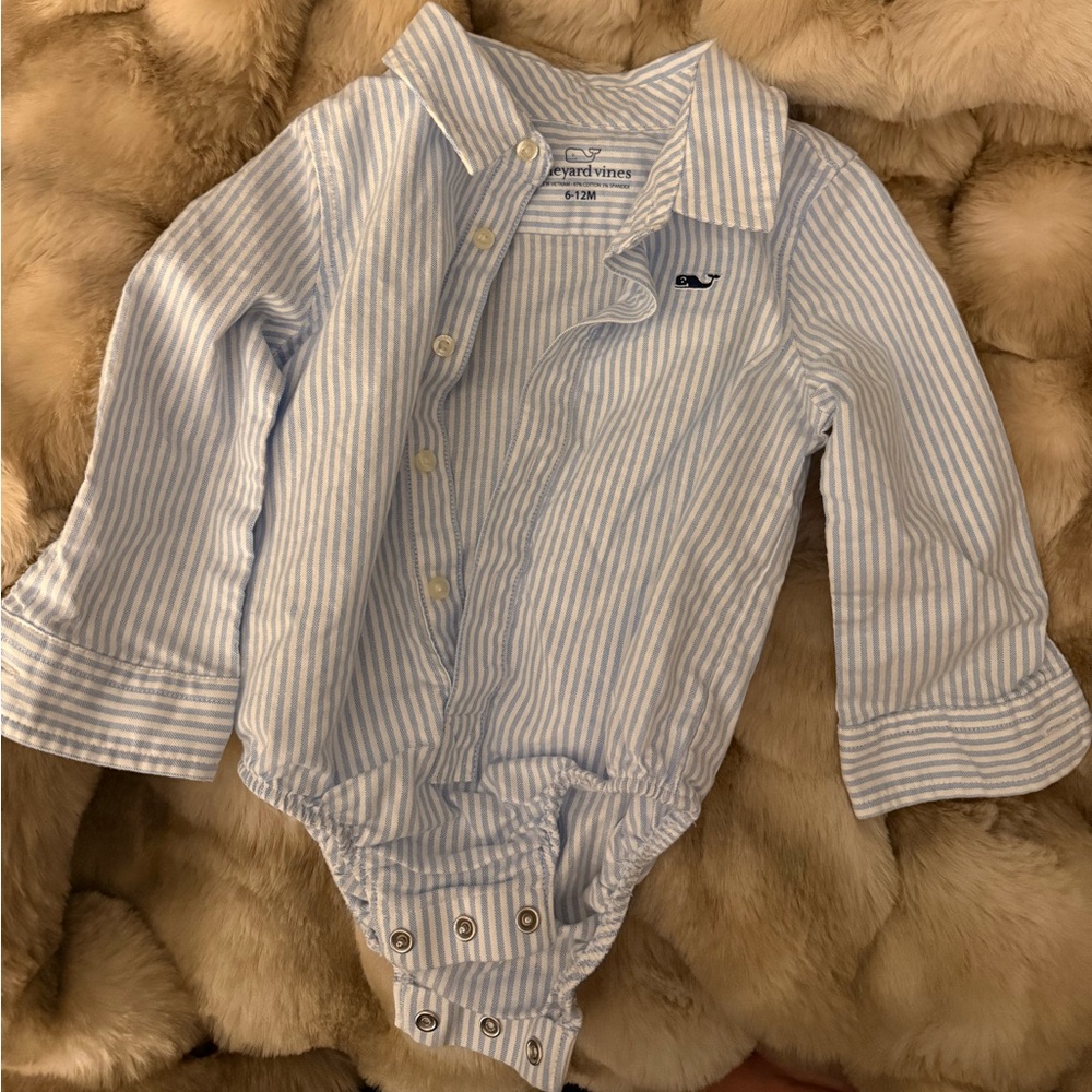Vineyard Vines Blue Striped Oxford Onesie 6-12 mo